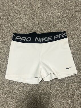 Nike Pro White Shorts with Black Waistband